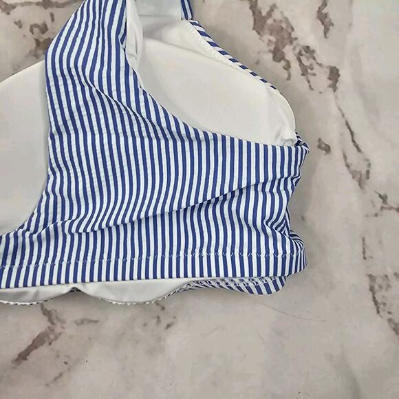 J Crew Swim Top 3X Blue White Striped Square Neck Seersucker BF121 - Picture 6 of 11